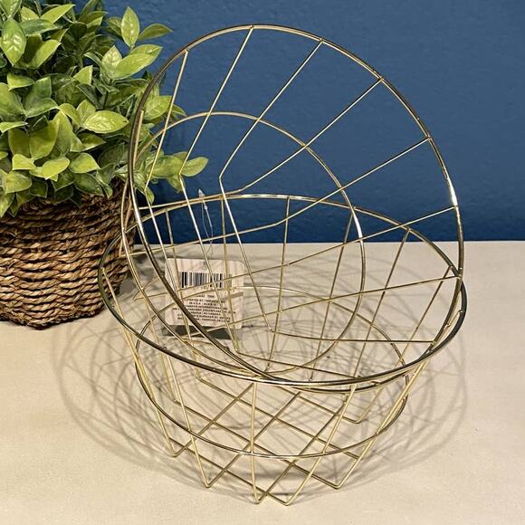 Essentials Gold Round Baskets (2) New With Tags - Picture 1 of 4